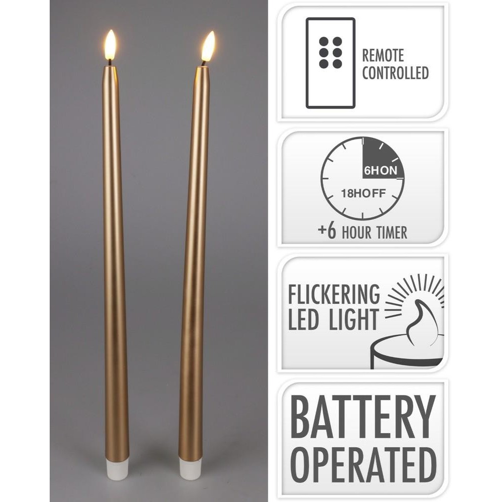 2 CANDELE LED 38CM ORO TIMER